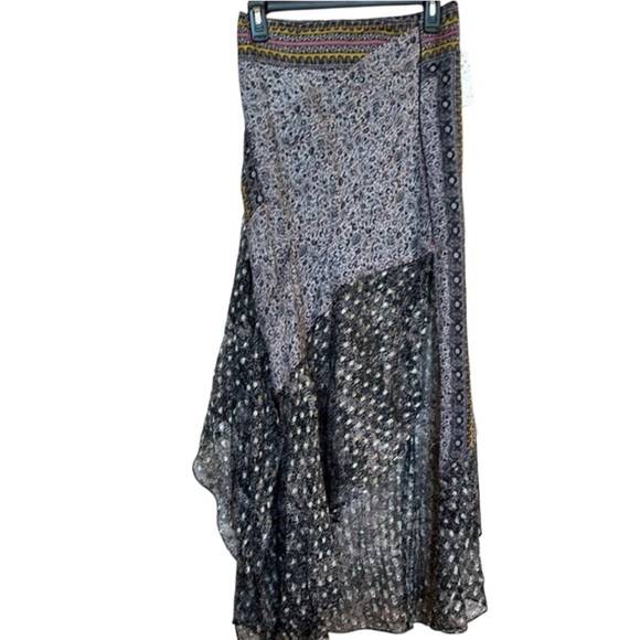 Free People Boho Gypsy Black White Asymmetrical Split Hem Sheer Maxi Skirt 4 XS - Picture 6 of 16